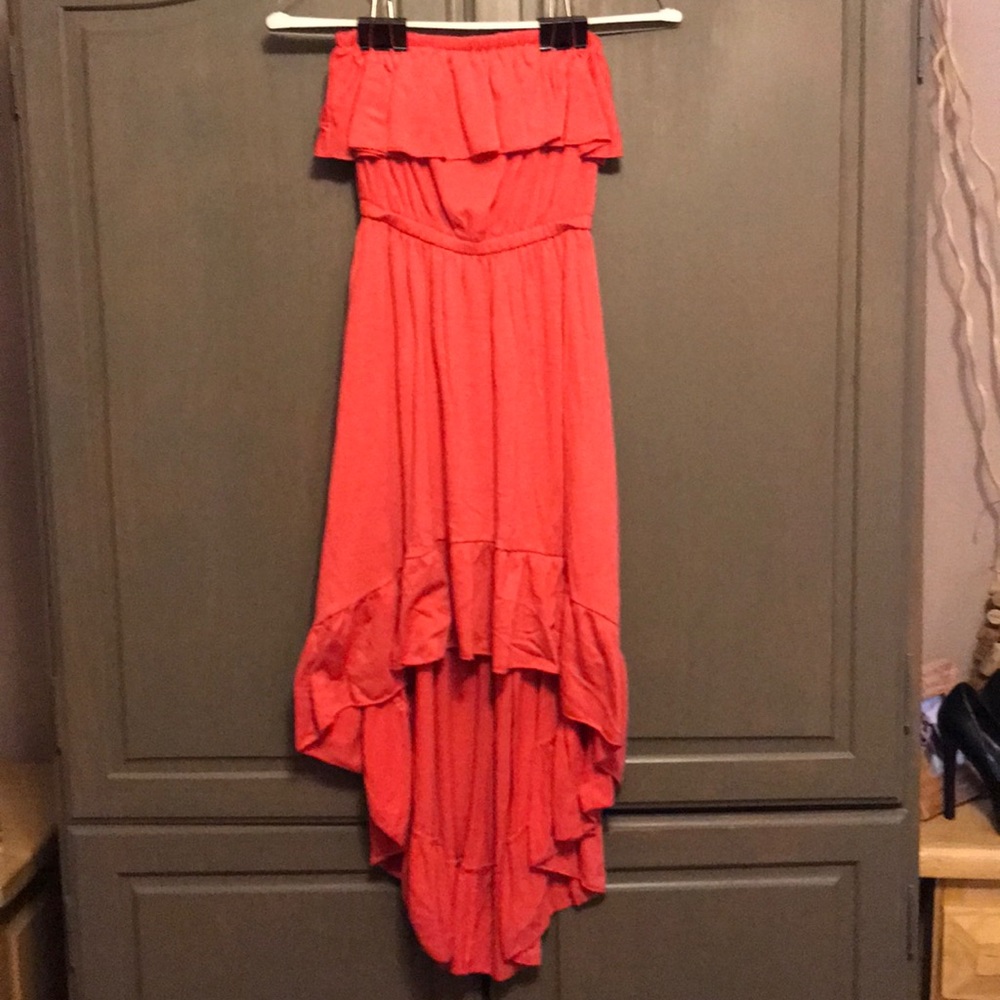 Strapless Coral Midi